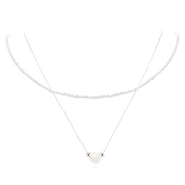 Imagem de Elegante colar de pérolas prateadas para mulheres, pérola de água doce com corrente de camada dupla, ajustável de 46 cm de comprimento