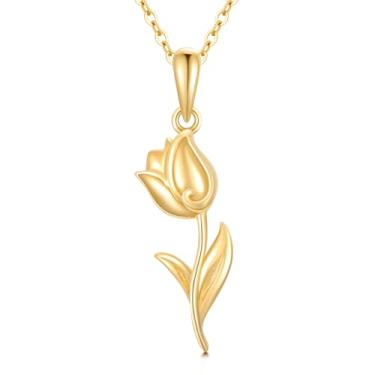 Imagem de UXQ Colar feminino com pingente de flor de ouro maciço 14K, girassol, rosa, tulipa, presente para mãe, esposa, namorada, aniversário, Natal, aniversário, Ação de Graças, 18inches, Ouro amarelo, Sem