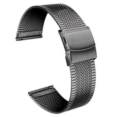 Imagem de BINLUN Pulseira de relógio de malha de aço inoxidável de 12 mm, 14 mm, 16 mm, 18 mm, 20 mm, 22 mm, ultrafina, de metal de liberação rápida, masculina e feminina, 4 cores (ouro, prata, preto, ouro rosa