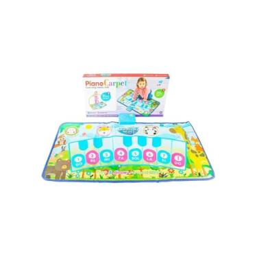 Imagem de Tapete Musical Piano Infantil, 8 Teclas Coloridas, 3 Modos de Música, Plástico Azul, 80x47cm, Funciona com Pilhas AA