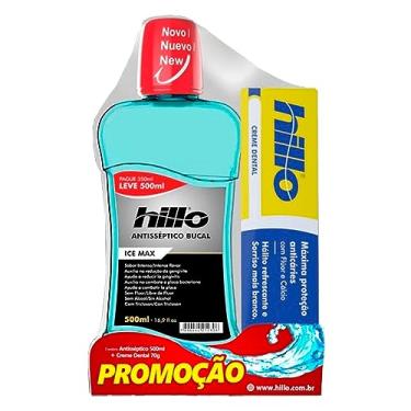Imagem de Enxaguante Bucal Ice Max Antisséptico 500ml + Creme Dental 70g Dupla Menta Hillo, Enxaguante Sem Álcool e Sem Flúor