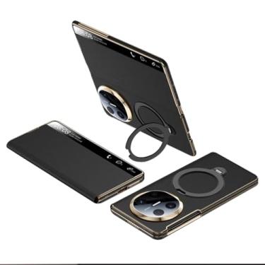 Imagem de FWYANZH Capa de couro para Huawei Mate X6, Smart Clear View Window Flip Cover Ring Stand Holder Magnetic Closure Full Shockproof Protection Shell, preta, Mate X6