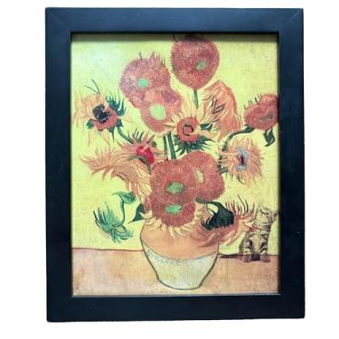 Imagem de Engraçado Van Gogh Girassóis Gato Tela Decoração de Parede Pintura Famosa Pôsteres com Emoldurado para Escritório Quarto Banheiro Sala de Estar 28 cm x 35 cm