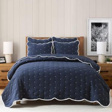 Imagem de HORIMOTE HOME Colcha para cama de solteiro, azul-marinho, macia, pré-lavada, de microfibra acolchoada, edredom fino com 1 fronha, leve e reversível para todas as estações para roupa de cama