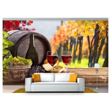 Imagem de Papel De Parede Barril Vinho Cacho De Uva 3D Al230 - Você Decora