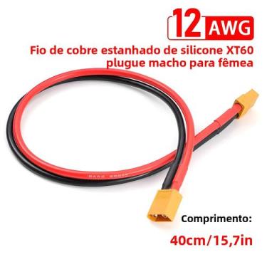 Imagem de Cabo Conector De Bateria De Silicone 12AWG XT60 40CM/60CM Macho Fêmea 