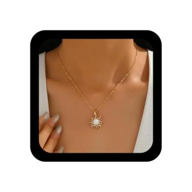 Imagem de Xduargs Colar de sol de cristal boho vintage com pingente de explosão de sol, colares dourados com brilho do sol, opala e pedra da lua, corrente feminina