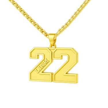 Imagem de Ldurian Colar com nome de número personalizado, pingente de corrente de número esportivo para homens, colares de nome de atletas personalizados 00-99 preto presente de aço inoxidável para homens