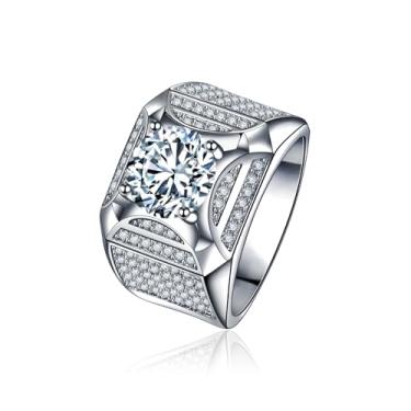 Imagem de HSQYJ Aliança de casamento de zircônia cúbica redonda banhada a ouro/prata com pedras preciosas de cristal de zircônio de luxo para homens anel de festa de noivado para homens, joias modernas