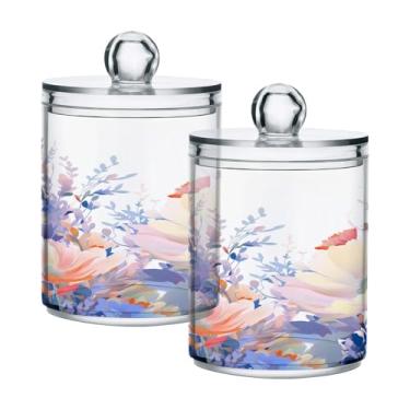 Imagem de ATTX Dispensador de suporte Qtip de flores silvestres coloridas para bola de algodão, cotonete, frasco de boticário transparente, decoração de casa, pote de armazenamento de cozinha, pacote com 2 (551