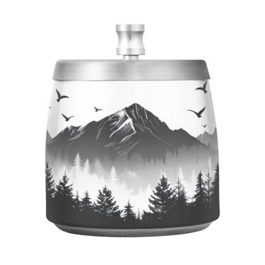 Imagem de SEHANY Cinzeiro Majestic Mountain Peak com tampa para cigarros, à prova de vento, sem fumaça, aço inoxidável, cinzeiros para uso interno e externo, grande, inodoro, para fumantes, decoração de
