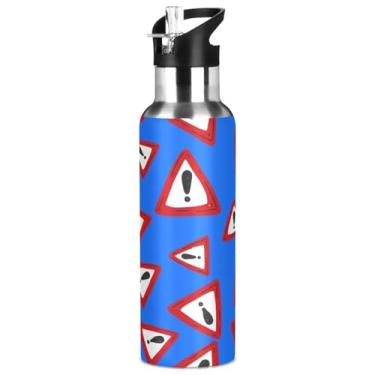 Imagem de Blueangle Garrafa de água de aço inoxidável com padrão de sinal de triângulo de 947 ml - Garrafa esportiva de metal isolada à prova de vazamento para academia, acampamento, fitness ao ar livre e