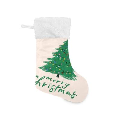 Imagem de ATTX 1 pacote com luzes coloridas para árvore de Natal meias de Natal com punho de pelúcia branco - Decoração de Natal para presentes, meia de 43 cm (545)