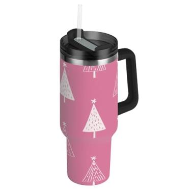 Imagem de ATTX Copo de árvore de Natal de 1,134 g com alça, copo de aço inoxidável a vácuo de parede dupla com palha, caneca de café de viagem isolada #272