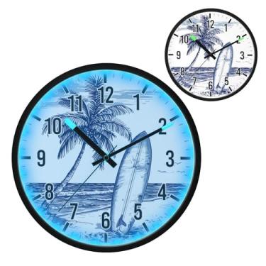 Imagem de Blueangle Relógio de parede com luz noturna LED que brilha no escuro e ativado por voz, design silencioso de prancha de surfe de 30,5 cm, operado por bateria para decoração de quarto e sala de estar
