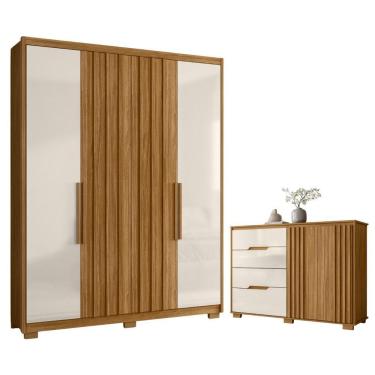 Imagem de Cômoda E Guarda Roupa Fresado Qatar Freijó Off White