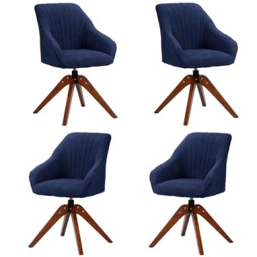 Imagem de Cadeira de mesa giratória, moderna de meados do século, de fibra de algodão, com pernas de madeira, 4 peças