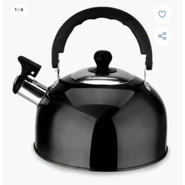 Imagem de Chaleira Inox Com Apito E Alça Térmica 2,0 Litros - HOME, Preto