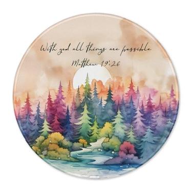 Imagem de ZNGFON Tapete de mouse cristão floresta aquarela 19:26 x 19 polegadas, versículo bíblico Matthew 19:26 mouse pads para mesa, escritório, casa, dormitório, computadores, laptop, material de escritório