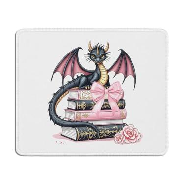 Imagem de TopXmai Mouse pad de dragão de livro floral com laço rosa para mesa, presentes para amantes de livros, leitor de leitor de livros míticos, mousepads para computadores, laptop, mesa, casa, escritório