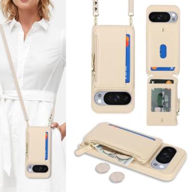 Imagem de Cavor Capa carteira compatível com Google Pixel 10/10 Pro com suporte para cartão, capa transversal para Pixel 10 com alça, bolso com zíper de couro PU, compartimentos para cartões, capa protetora