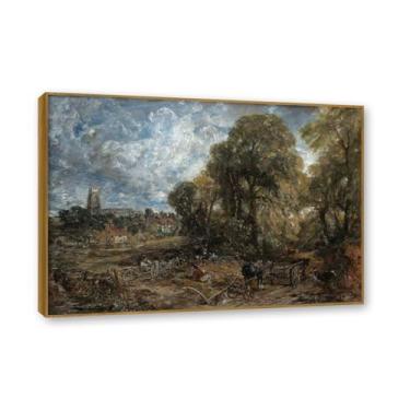 Imagem de NHLDZYH Moldura de teca. Arte em tela emoldurada estilo Constable (sem título 41), impressões de parede de paisagem inglesa, decoração de parede com tema de natureza para quarto ou escritório. 40 x 56