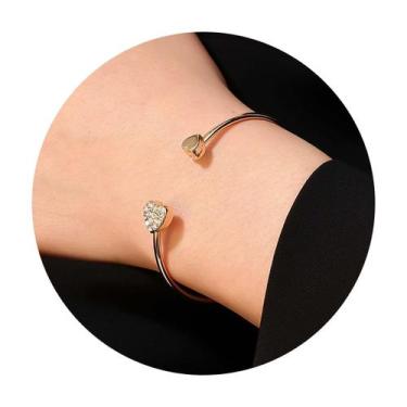 Imagem de Bracelete Dourado Luxo Strass Coração Casamento Festas - anjo da mamãe