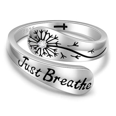 Imagem de Iringnier Just Breathe Anéis femininos Hope Rings Colher Ajustável Joias Prata Esterlina 925 Incentivo Inspirador Presentes de Dia das Mães Tamanho 7