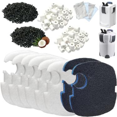 Imagem de beaufan 16 conjuntos de meios de substituição de filtro de aquário compatíveis com filtros SUNSUN Canister HW-304B, 404B, 704B e 3000, Polar Aurora 525 GPH, inclui carbonos ativados, anéis de cerâmica