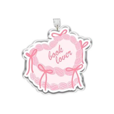 Imagem de MEIYSTICK Amuleto de tampão de pó de bolo de coração para amantes de livros, pingentes Kindle, plugue de pó de acrílico tipo C ou relâmpago, pingentes de acessórios Kindle, pingente de arco de coquete