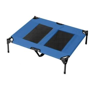 Imagem de Cama elevada para cães com almofada removível à prova d'água, berço elevado para animais de estimação com pés antiderrapantes, moldura com malha respirável, cama azul portátil para uso interno e