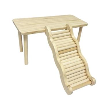 Imagem de Fenteer Plataforma de madeira para hamster com escada removível, brinquedo para escalada, esconderijo ideal para degus anões e outros pequenos animais de, M Table and L Ladder