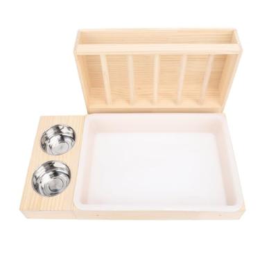 Imagem de lyrlody Alimentador de Coelho, Dispensador de Madeira Com Caixa de Areia Removível e 2 Tigelas de Aço Inoxidável para Chinchilas Hamsters Pequenos Animais