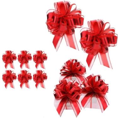 Imagem de 6 peças de embalagem de presente de nó de borboleta puxando flores aniversário casamento ano novo festival decoração de presente de festa - vermelho