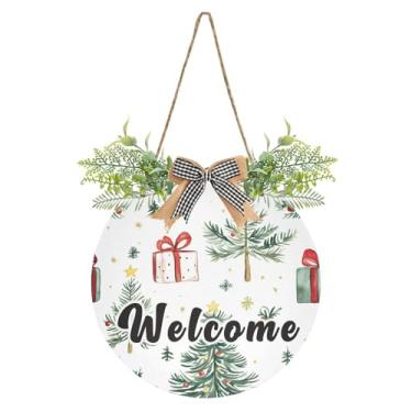 Imagem de YETTASBIN Placa de boas-vindas para árvore de Natal, placa de parede à prova d'água, guirlanda decorativa de alpendre para inauguração de casa, quintal, jardim, decoração de férias, 30 x 30 cm