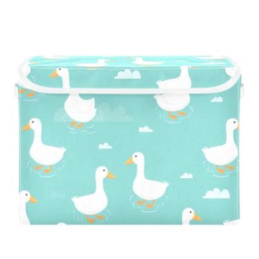 Imagem de xigua Cestos de armazenamento de patos brancos com tampas e alça de transporte, caixas de armazenamento dobráveis, organizadores de recipientes, cestos, cubo com capa para casa, quarto, armário