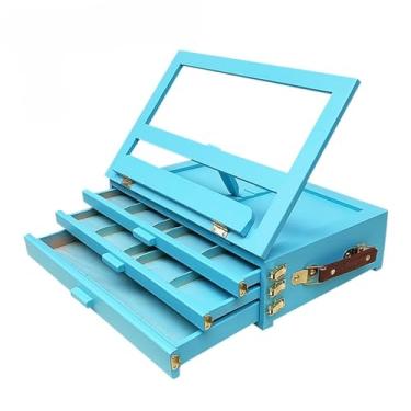 Imagem de Caixa de desenho de mesa de madeira ajustável com 3 gavetas, cavalete portátil para artista, caixa de armazenamento de mesa, canetas marcadoras de pintura de arte extragrande