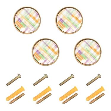 Imagem de CEBUGI Conjunto de 4 puxadores de armário coloridos quadriculados redondos puxadores de gaveta com parafusos puxadores de armário de cozinha para gaveta porta guarda-roupa cômoda