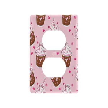 Imagem de Wassud Placa de cobertura decorativa para interruptor de luz de sorvete de desenho animado para tomadas elétricas duplex 12 x 7 cm