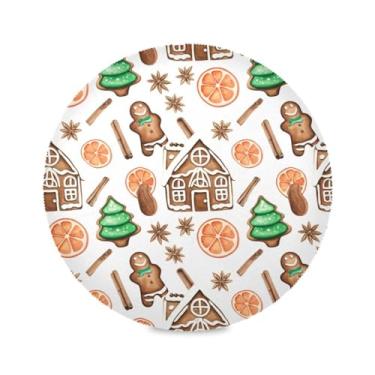 Imagem de Wassud Jogo americano casinhas de gengibre tapetes de mesa redondos de Natal para cozinha e jantar tapetes laváveis resistentes ao calor decoração de mesa 39 cm