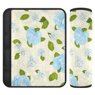 Imagem de Burbuja Capa para cinto de segurança de carro Blue Flowers Protetor de cinto de segurança de carro macio confortável para alça de ombro de assento, 1 par pequeno