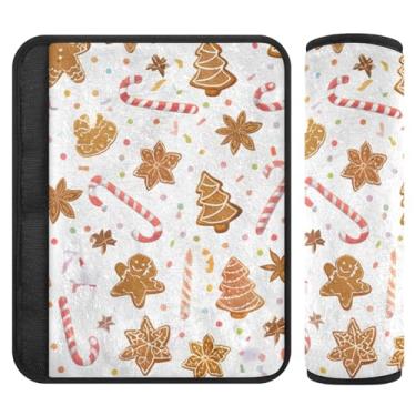 Imagem de Burbuja Capa para cinto de segurança de carro Gingerbread Cookies Protetor de cinto de segurança de carro macio confortável para alça de ombro de assento, 1 par pequeno