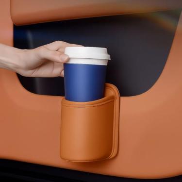 Imagem de Suporte de copo de carro de couro, suporte de garrafa automotivo para pendurar no banco traseiro, suporte de bebida de porta de veículo resistente a arranhões, acessórios de organizador automático de