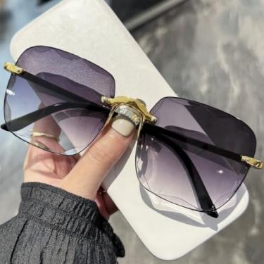Imagem de Óculos de sol com proteção UV400 | Lentes gradientes sem aro | para mulheres, homens, esportes ao ar livre e dirigir, Laje cinza dupla A46