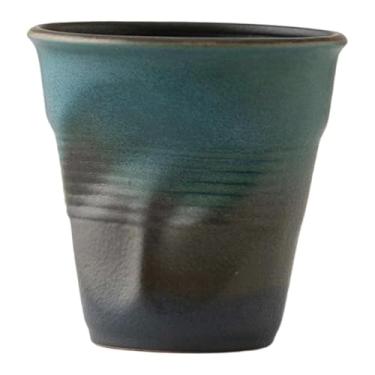 Imagem de ＫＬＫＣＭＳ Caneca de cerâmica para café, chá com leite, latte, porcelana plissada criativa, 90ml, ideal para clubes, fazendas, hotéis e para o Dia dos Pais. Água, Azul Preto