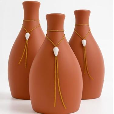 Imagem de Kit Trio 3 Vasos Cerâmica Decorativo Enfeite Decoração Elegante Casa Rack Conjunto Decorado Loja Estante Sala Cozinha(TERRACOTTA C/COLAR)