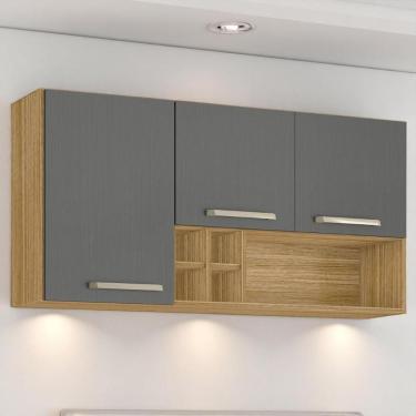 Imagem de Armário Susp. 3 Portas 4 Gaveteiros 1,20 Ametista Freijó Gris