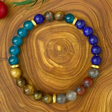 Imagem de Pulseiras elásticas com contas para mulheres, jaspe oceano, pedra da lua, para melhorar a comunicação, joias para clareza mental, One Size, Pedra, Sem Pedra Preciosa