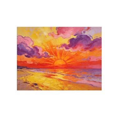 Imagem de Arte de parede paisagem imagem em tela - praia pôr do sol nuvens - pintura de decoração moderna - impressões para sala de estar quarto 50 x 65 cm 20 x 26 polegadas sem moldura