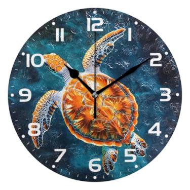 Imagem de JUZIHAI Relógio de parede de tartaruga marinha silencioso, sem tique-taque, relógios de parede redondos operados por bateria, fácil de ler, relógio decorativo de parede para casa, cozinha, sala de